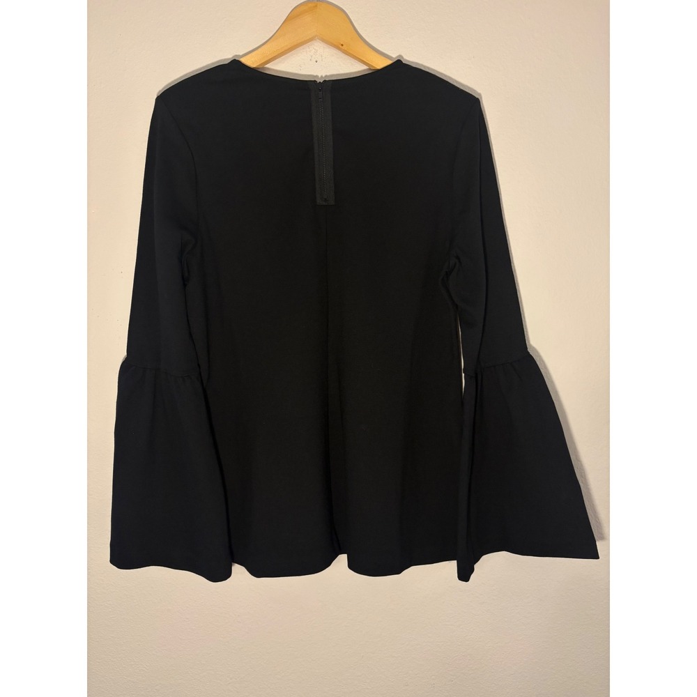 Cabi Bell Sleeve Top Black V-Neck Blouse Size M 3500 Ponte Knit Back Zip - Picture 2 of 8